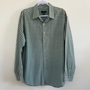 J. Crew Vintage Oarsman Long Sleeve Button Up Green and White Shirt Size Large